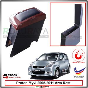 [WALNUT WOOD] Perodua Myvi (1st Gen) 2005-2011 4' Plywood PVC Armrest Center Console Box Magnetic