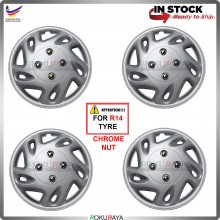 4in1 Universal R14'' Inch Car Wheel Cover Tyre Center Hub Cap Steel Rim (Perodua Chrome Nut)  Axia E Rahmah