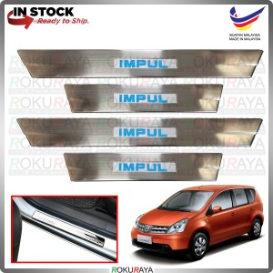 [BESI with BLUE LED] Nissan Livina IMPUL Stainless Steel Chrome Side Sill Kicking Plate Garnish Moulding Cover Trim