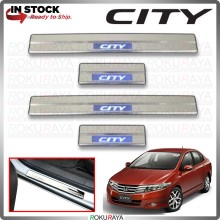 [BESI with BLUE LED] Honda City TMO 2008-2013 Stainless Steel Chrome Side Sill Kicking Plate Garnish Moulding Cover Trim