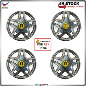 [MOMO FERRARI F1 CHROME] 4in1 Universal R13'' Inch Car Wheel Cover Tyre Center Hub Cap Steel Rim Accessories Parts