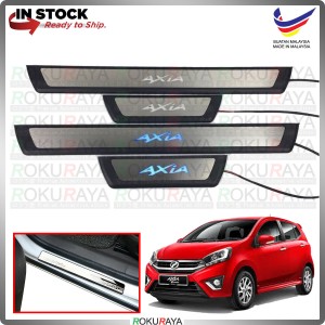 [BESI with BLUE LED] Perodua Axia Stainless Steel Chrome Side Sill Kicking Plate Garnish Moulding Cover Trim