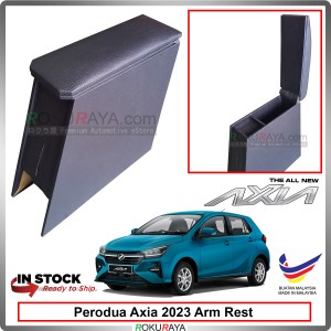 [BLACK] Perodua Axia New 2023 Plywood PVC PU Leather Arm Rest Center Console Box Car Accessories Local Parts