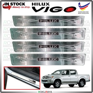 [BESI with LED] Toyota Hilux Vigo Champ Stainless Steel Chrome Side Sill Kicking Plate Garnish Moulding Cover Trim