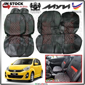 Perodua Myvi 1.3 1.5 Lagi Best SE RED LINE Stitching Original Fitting Thick Leather Cowhide PU Car Cushion Seat Cover