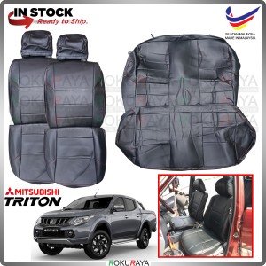 Mitsubishi Triton 2G 2015-2023 RED LINE Stitching Original Fitting Thick Leather Cowhide PU Car Cushion Seat Cover