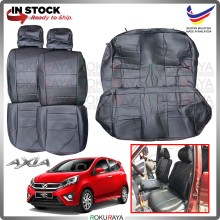 [SE / Advance] Perodua Axia 2014-2021 RED LINE Stitching Original Fitting Thick Leather Cowhide PU Car Cushion Seat Cover