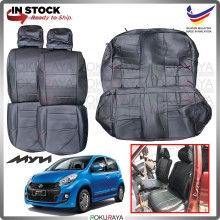 [1.5 ICON] Perodua Myvi 2015-2017 RED LINE Stitching Original Fitting Thick Leather Cowhide PU Car Cushion Seat Cover