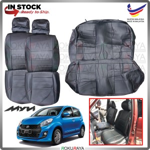 [1.3 ICON] Perodua Myvi 2015-2017 RED LINE Stitching Original Fitting Thick Leather Cowhide PU Car Cushion Seat Cover