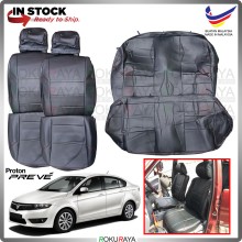 [WITH ARMREST] Proton Preve RED LINE Stitching Original Fitting Thick Leather Cowhide PU Car Cushion Seat Cover