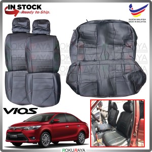 Toyota Vios Keli NCP150 2013-2018 RED LINE Stitching Original Fitting Thick Leather Cowhide PU Car Cushion Seat Cover
