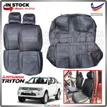 Mitsubishi Triton 1G 2008-2014 RED LINE Stitching Original Fitting Thick Leather Cowhide PU Car Cushion Seat Cover