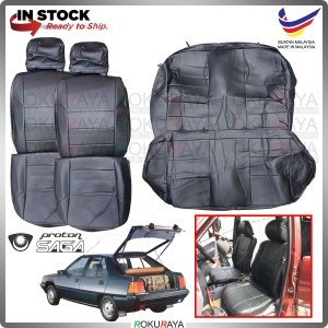 Proton Saga Iswara Sedan Aeroback RED LINE Stitching Original Fitting Thick Leather Cowhide PU Car Cushion Seat Cover