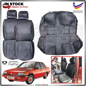 Proton Saga Iswara Sedan Aeroback RED LINE Stitching Original Fitting Thick Leather Cowhide PU Car Cushion Seat Cover
