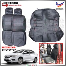 Honda City GM6 T9A 2014-2019 RED LINE Stitching Original Fitting Thick Leather Cowhide PU Car Cushion Seat Cover