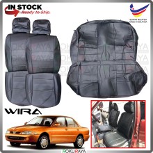Proton Wira SEDAN RED LINE Stitching Original Fitting Thick Leather Cowhide PU Car Cushion Seat Cover