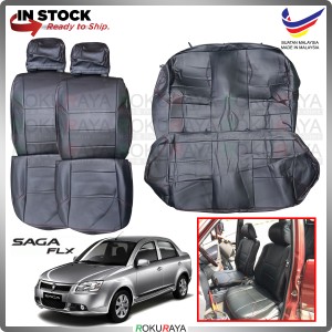 Proton Saga BLM FL FLX RED LINE Stitching Original Fitting Thick Leather Cowhide PU Car Cushion Seat Cover