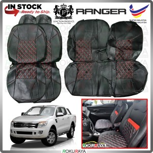 [VIP] Ford Ranger T6 2012 RED LINE Stitching Original Fitting Thick Leather Cowhide PU Car Cushion Seat Cover