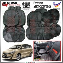 [CENTER ARM REST] Proton Exora VIP RED LINE Stitching Original Fitting Thick Leather Cowhide PU Car Cushion Seat Cover