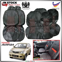 [VIP] Toyota Avanza Old 2003-2011 RED LINE Stitching Original Fitting Thick Leather Cowhide PU Car Cushion Seat Cover