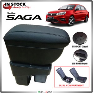 Proton Saga VVT 3G 2016-2025 Custom Fit Multi Purpose USB Chrome Redline Leather Arm Rest Center Console Box