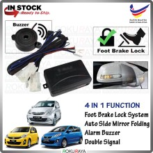 Perodua Myvi Lagi Best Viva Alza MIRROR FOLD ALARM BUZZER Plug & Play Foot Brake Auto Door Lock Socket Car