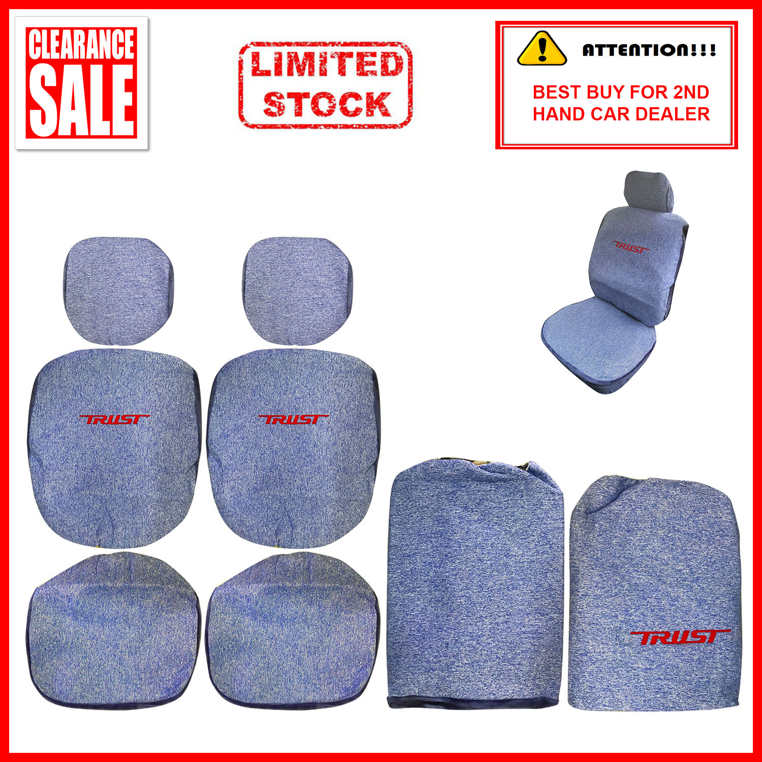 Fabric Sponge Cotton Universal Car Seat Cushion Covers (Trust) Blue